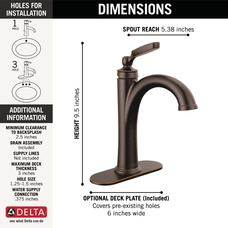 Woodhurst Single Hole Bathroom Faucet with Drain Assembly, Venetian Bronze