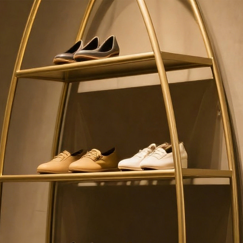Gold Metal Egg Shape Display Shelf, (5 Shelves) 68.9"H x 47.24"W x 11.81"D