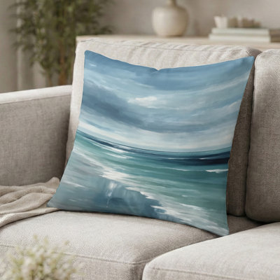 Coastal Decorative Cushion - Coastal Waves In Blue And White Tones Printed Throw Pillow