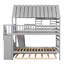 Lit superposé simple au-dessus de simple avec lit gigogne et glissade, escalier de rangement, toit et fenêtre-321721944