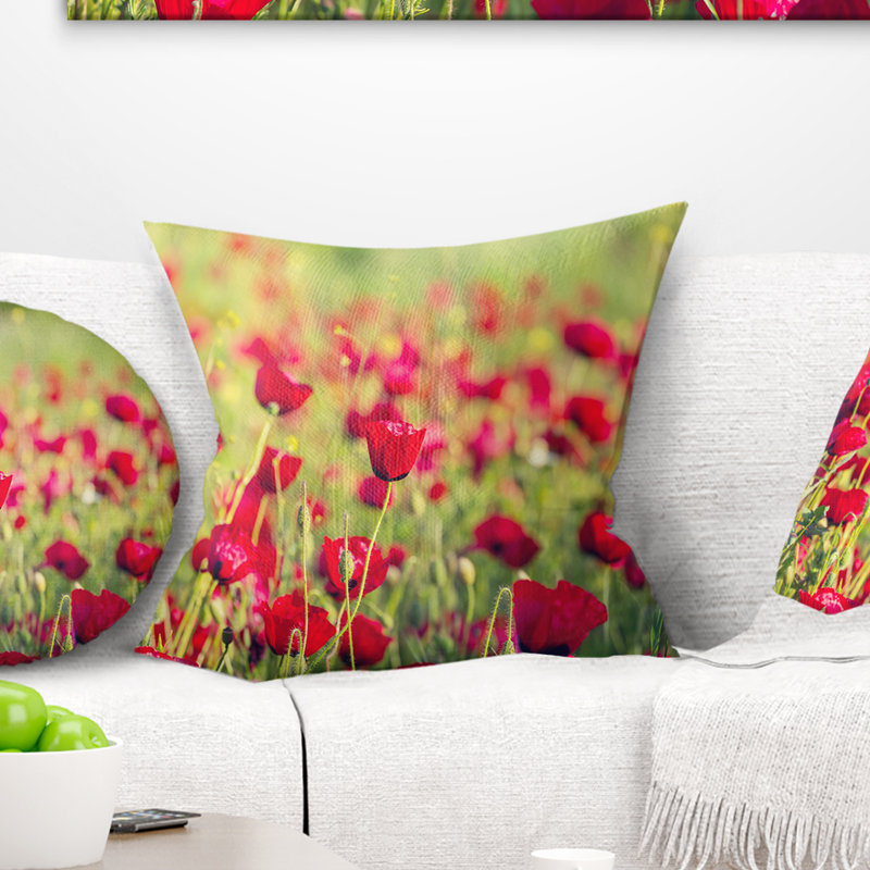 Magnifique fond de coquelicots - coussin imprimé floral, 16 po x 1 po, Coussin décoratif
