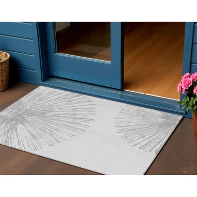 Tapis intérieur lavable abstrait gris et ivoire 3 pi x 5 pi