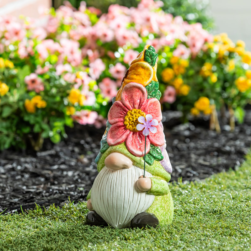 Statue de jardin floral en céramique gnome, 12 po