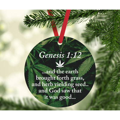 Ornement de Noël rond en métal Funny cannabis, Genèse 1:12