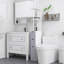 Armoire de rangement pour salle de bain de 54 po de hauteur, tour à linge autoportante avec tablette à 2 niveaux et tiroirs, rangement de plancher étroit-1353140150