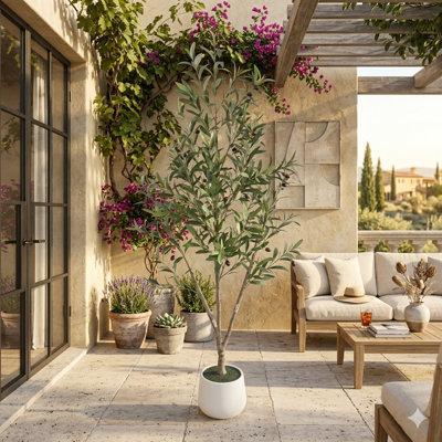 59" Real-Touch Artificial Olive Tree in White Planter