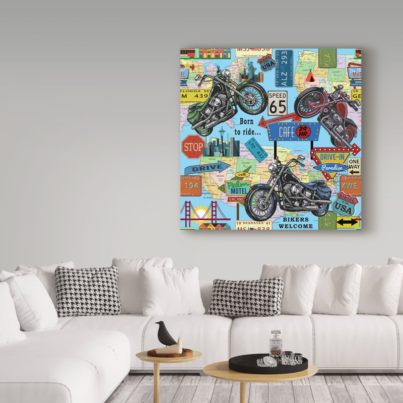 « motocycle map », art sur toile, H 14 po x l 14 po x P 2 po