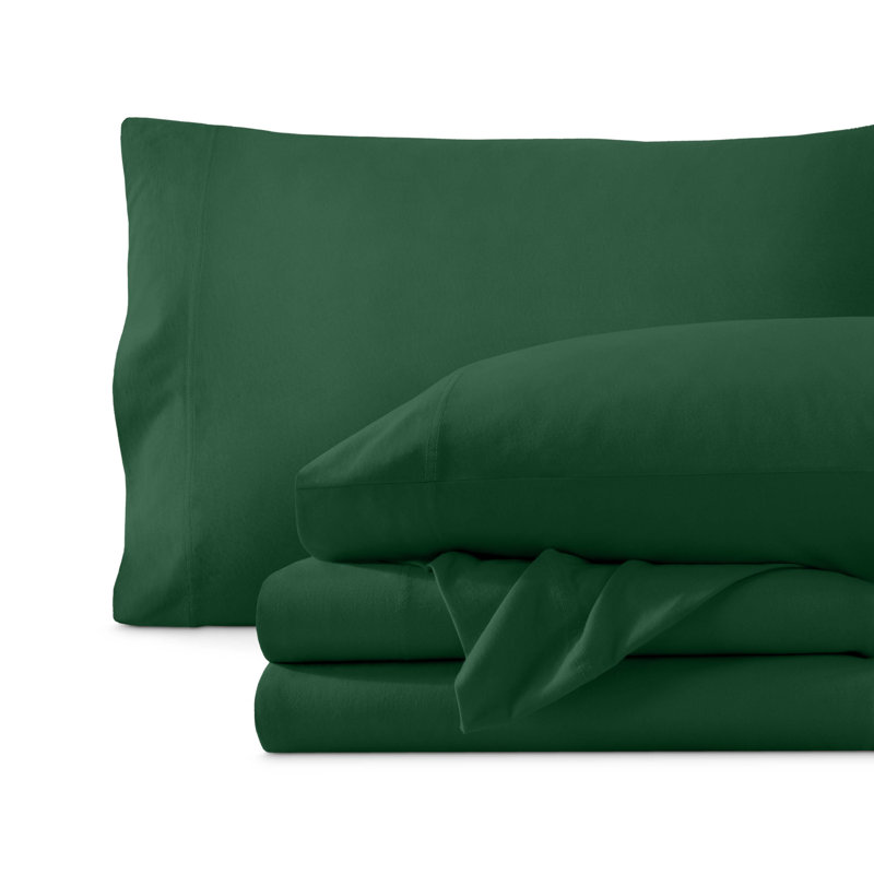 Organic Cotton Jersey Sheet Set, Twin Sheet Set + Fitted Sheet + 1 Pillowcase, Forest Green