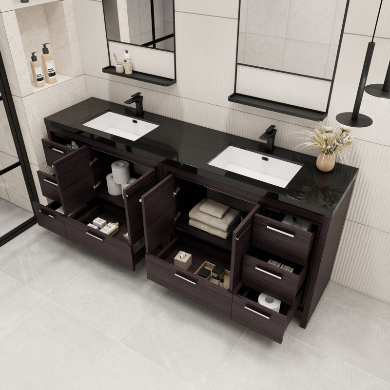 Ensemble de meuble-lavabo double 84 po Brayla, Chêne noir gris