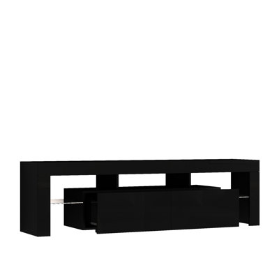 Multifunction High Gloss Led Tv Console For 60 - 69 Inch Tvs, Black Media Rack With Storage Cabinets, 4 Adjustable Brightness, Wipe Clean Design, Ideal Living Room Decor And Use Storage, Cushioned
