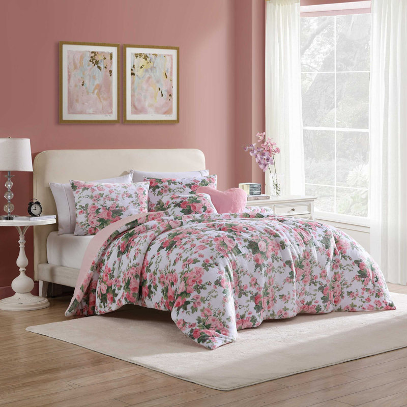 Ensemble d'édredon rose réversible Betsey Johnson, Édredon de grand lit + 4 pièces additionnelles