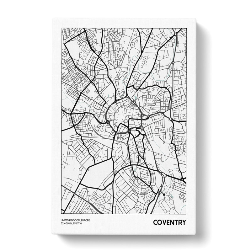 Map Coventry UK - Wrapped Canvas Print, 50cm H x 35cm W x 3cm D