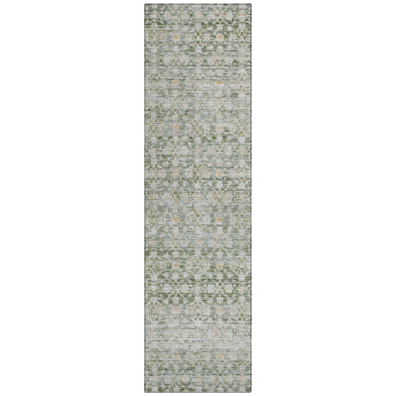 Machine Washable Indoor/Outdoor Xhevrie Green Rug, Runner 2'3" x 7'6"