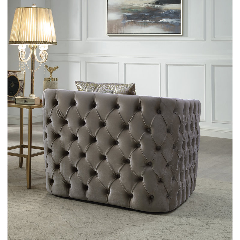 Doruk 43.6'' Velvet Armchair, Taupe Velvet