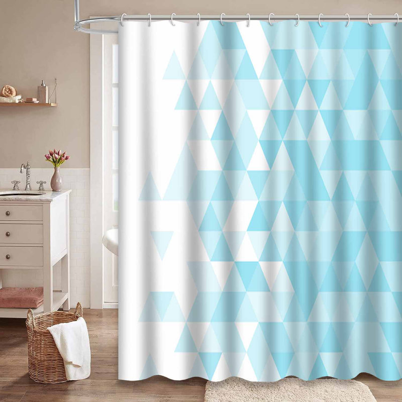 Rideau de douche abstrait triangulaire bleu sarcelle avec 12 crochets, L 72 po x l 72 po
