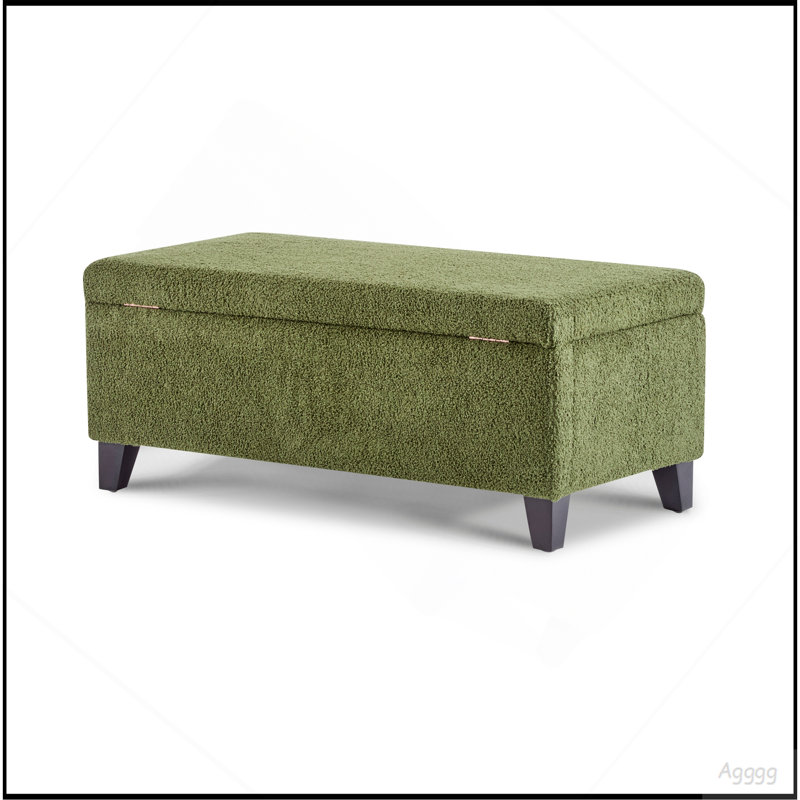 Repose-pieds de rangement avec couvercle rabattable, assemblage facile, pieds bouclés en tissu et bois d'hévéa, vert rétro