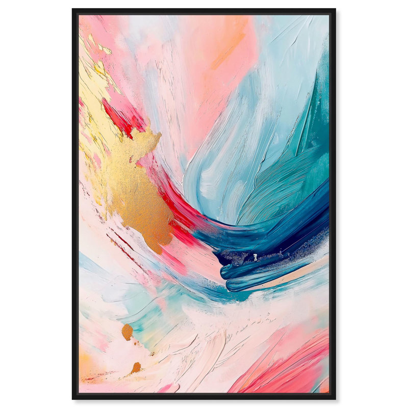 Art, art abstrait, couleurs néon, toile, H 25 po x l 17 po, Cadre flottant noir