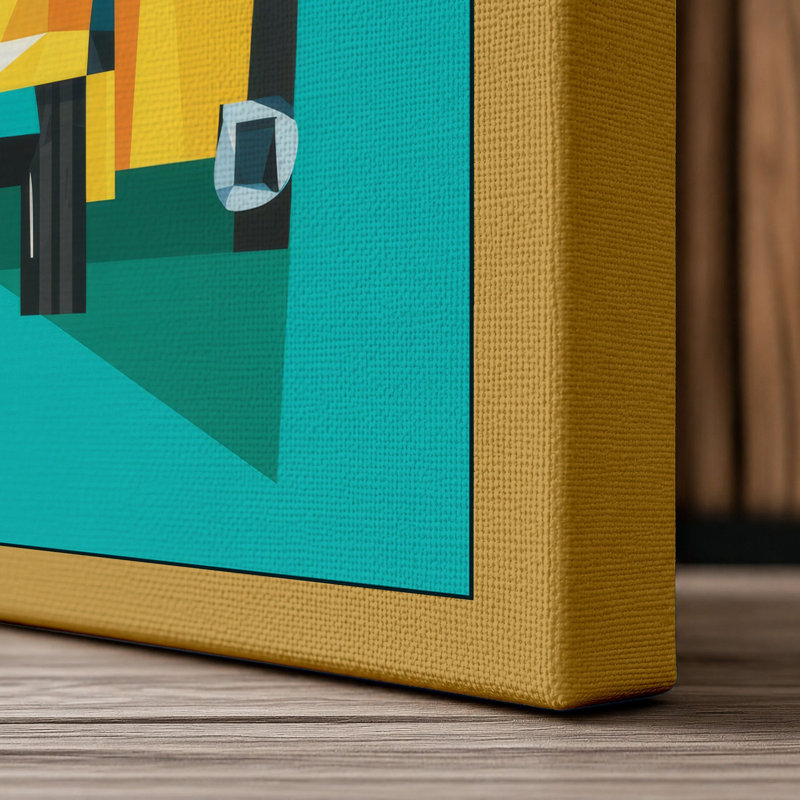 Yellow Bulldozer Mid-Century - Wrapped Canvas, 18x12 - 45.7 x 30.5 cm, Ochre Border
