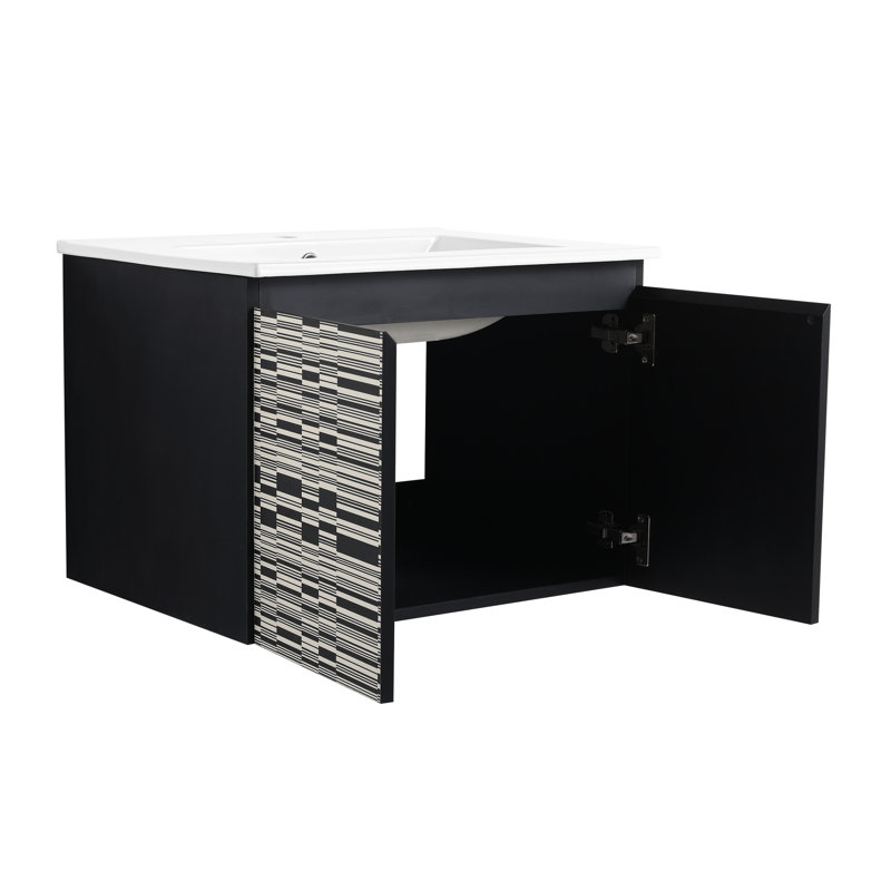 Bathroom Vanity With Ceramics Sink. 24'' Length. Soft-Close Door. Modern Style. Plywood. Black. Enhances Storage And Chic Contemporary. Increases Appeal