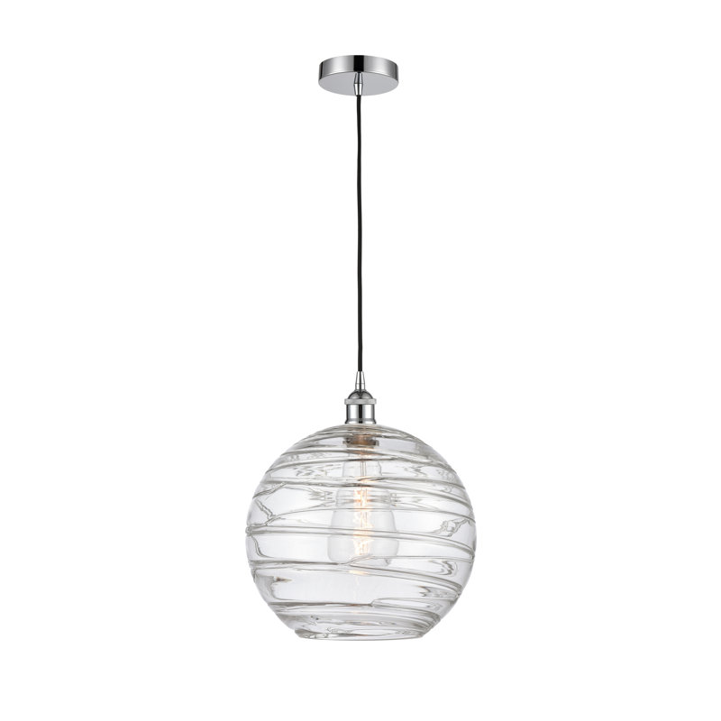 Luminaire suspendu simple à 1 lumière 1 lumière, H 14,75 po x l 12 po x P 12 po, Transparent, Chrome poli