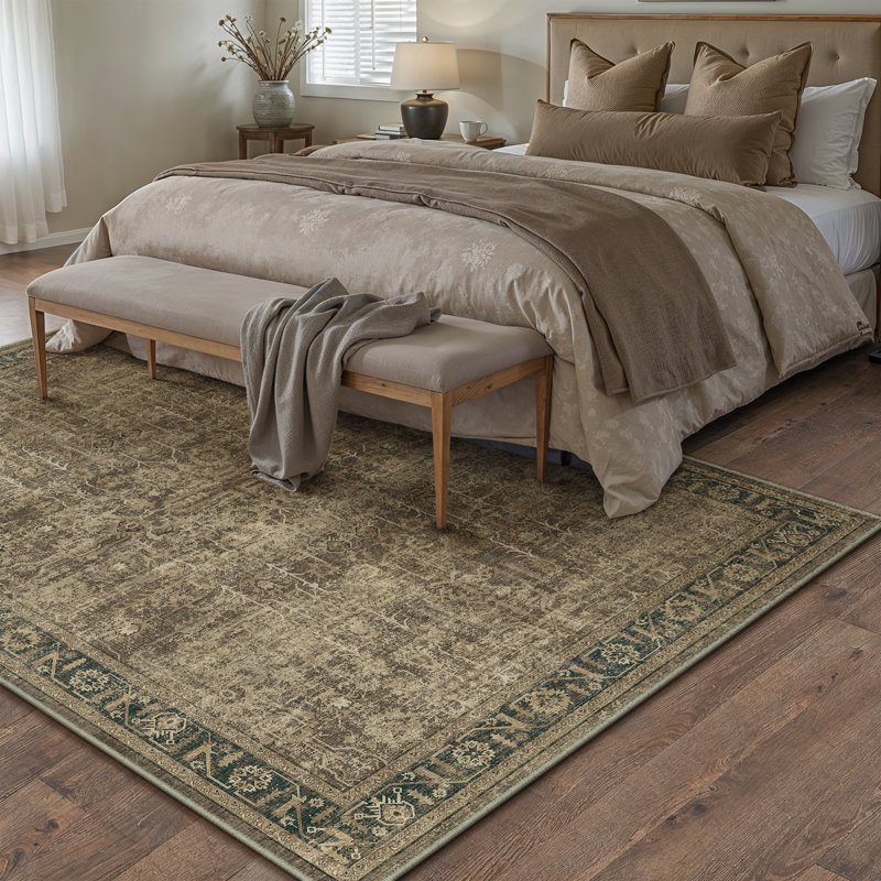 Tapis brun lavable avec envers antidérapant Ladonya, Rectangle 5 pi x 7 pi