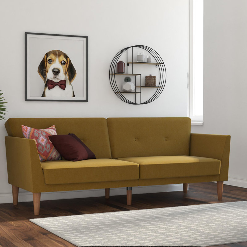 Mirrabooka Twin 204.5cm Upholstered Convertible Sofa, Mustard Yellow