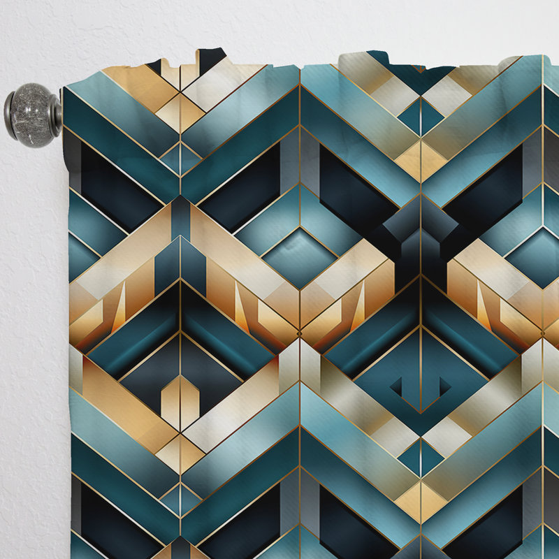 Motif à chevrons glam bleu et doré - rideau en velours glam - obscurcissant - 1 panneau, L 52 po x L 84 po
