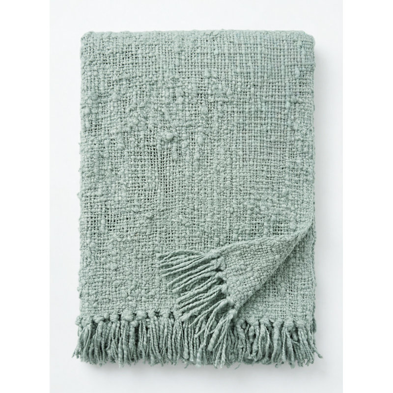 Breezy Blue Cozy Cotton Boucle Throw with Fringe, Aqua