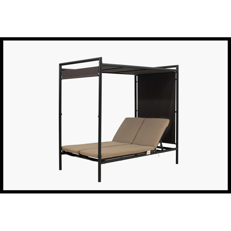 Outdoor Patio Daybed With Detachable Adjustable Canopy, Double Chaise Lounge With 5-Position Adjustable Backrest & Plush Cotton Cushions – Ideal For Patio, Yard, Balcony & Poolside