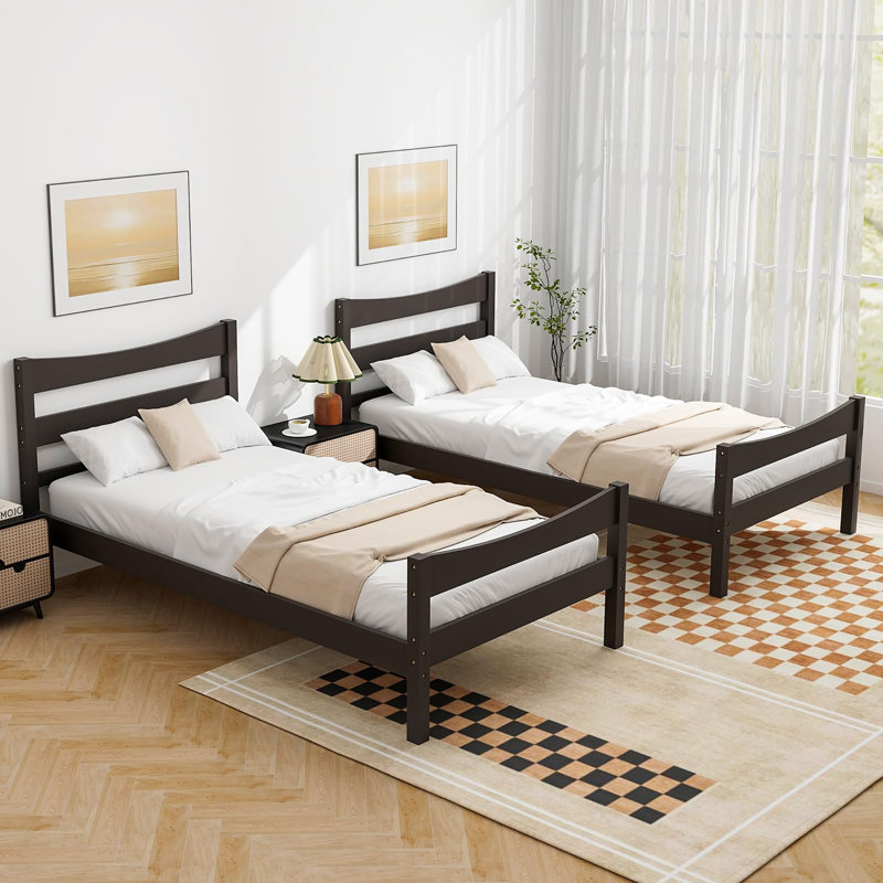 Cadre de lit simple en bois de style rustique pour enfants, Espresso
