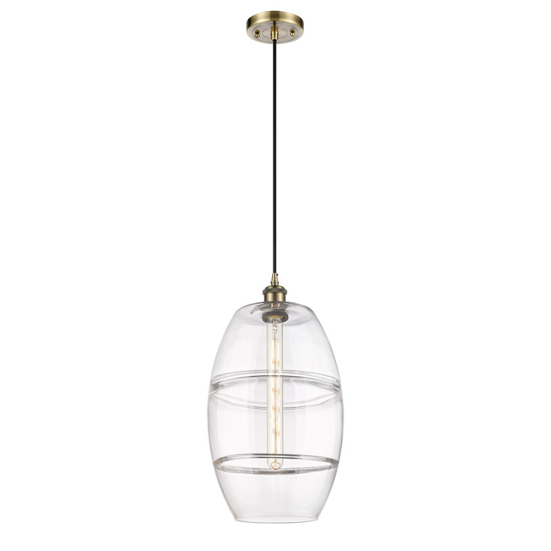 Luminaire suspendu 1 lumière Absalat, Transparent, Laiton antique, H 18,5 po x l 10 po x P 10 po