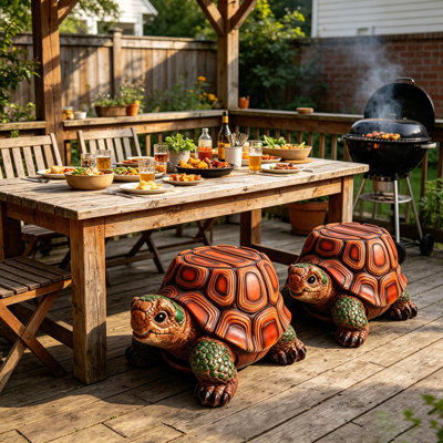 18" Garden Turtle Statue Stool, Simulated Animal Resin Sculpture, Multi-Purpose Decorative Stool for Living Room, Balcony, Office, Garden, Courtyard & Lawn (Brown)