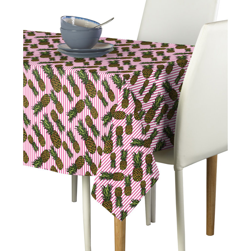Weathervale Stripe Pineapples Tablecloth, 104" x 60"
