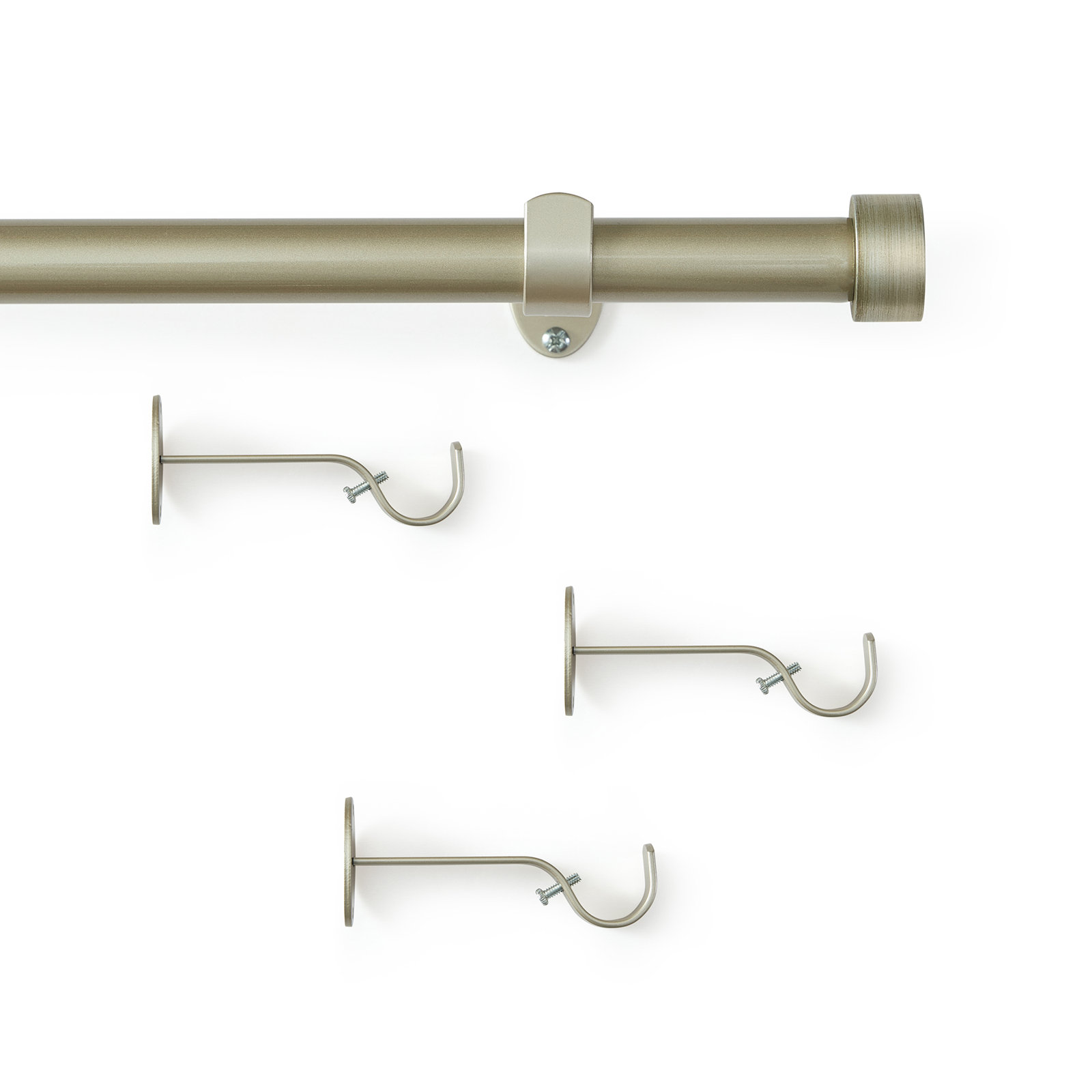 Victorine Cap Finial Single Curtain Rod, 32"W x 78"L, Antique Pewter