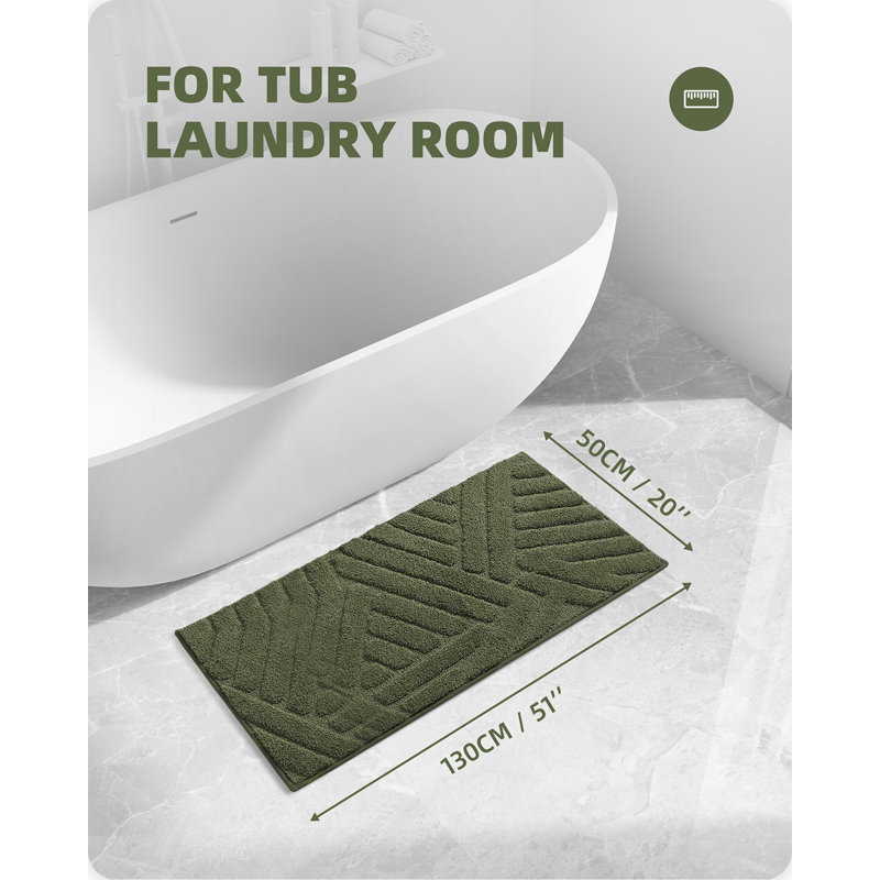 Ibnou Bath Rug with Non-Slip Backing, 51" L x 20" W, Green