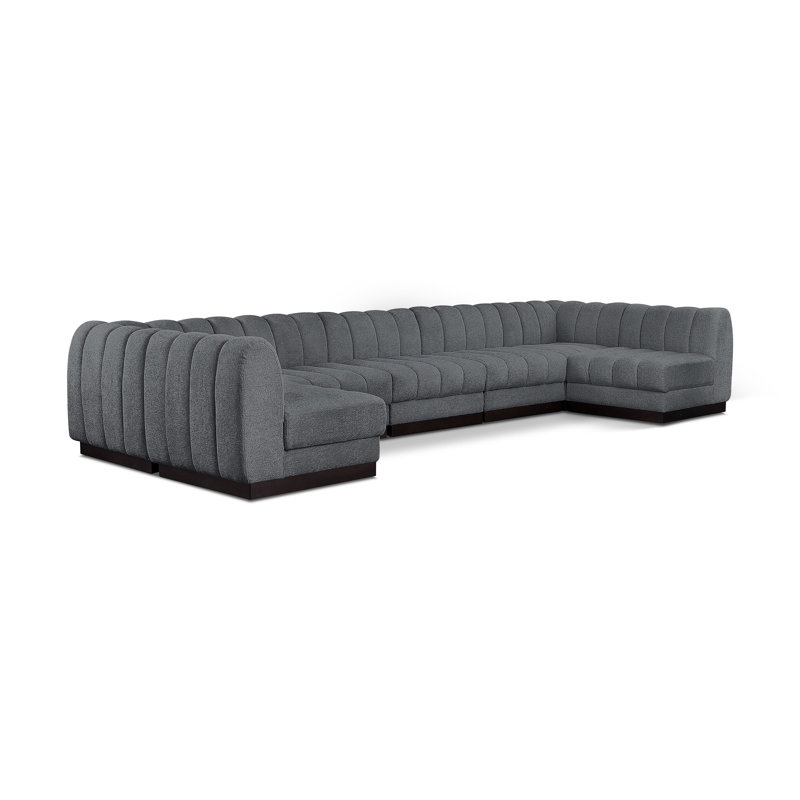 Canapé modulaire rembourré 7 pièces Quinn, Tissu gris chenille