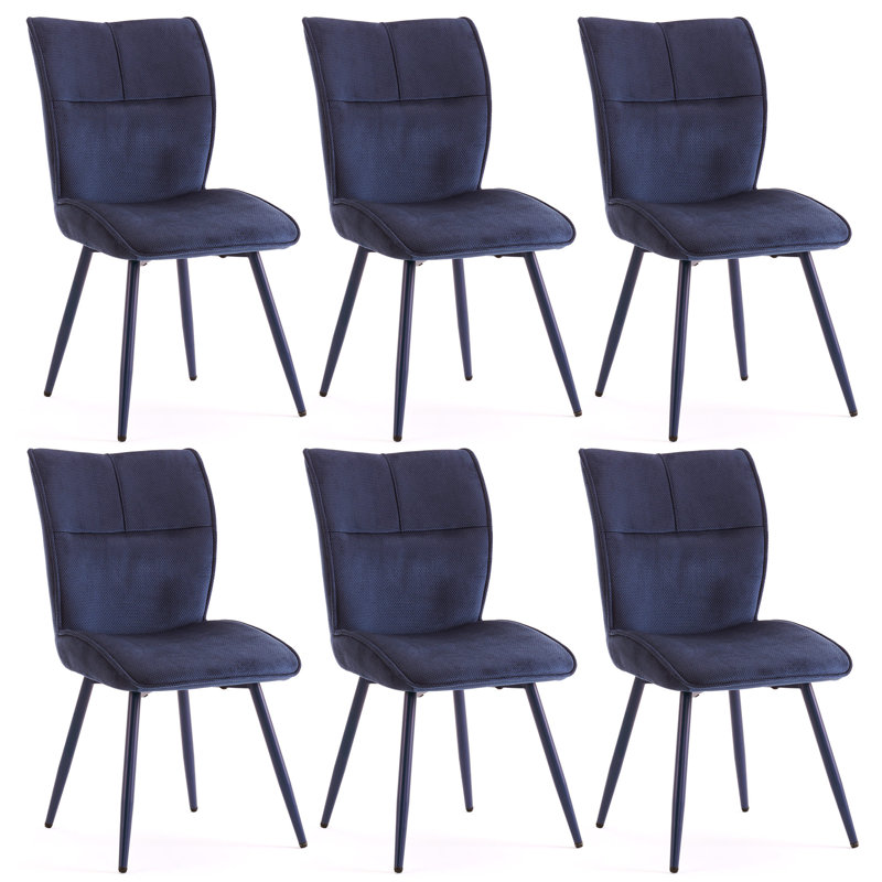 Chenille Upholstered Dining Chairs Metal Frame Side Chairs With Backrest For Kitchen Dining Room, 6, Blue/Blue