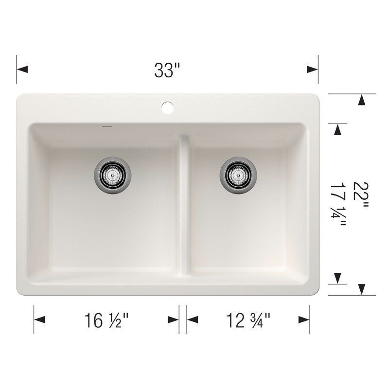 Liven SILGRANIT 33" L x 22" W Double Basin Drop-In/Undermount Kitchen Sink, White