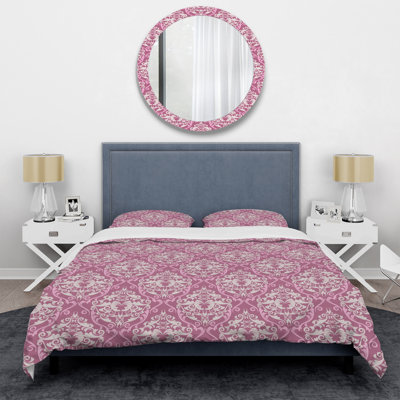 Damas rose - ensemble de housse de couette abstrait - microfibre de polyester