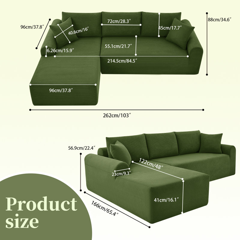 Canapé modulaire en forme de L Boneless, Vert
