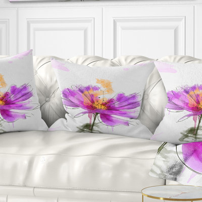 Coussin décoratif imprimé floral mauve