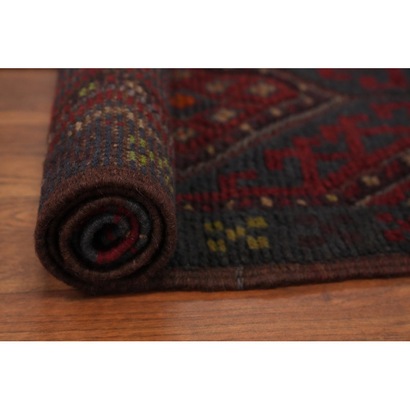 Red Wool Afghan Runner Rug 2x8