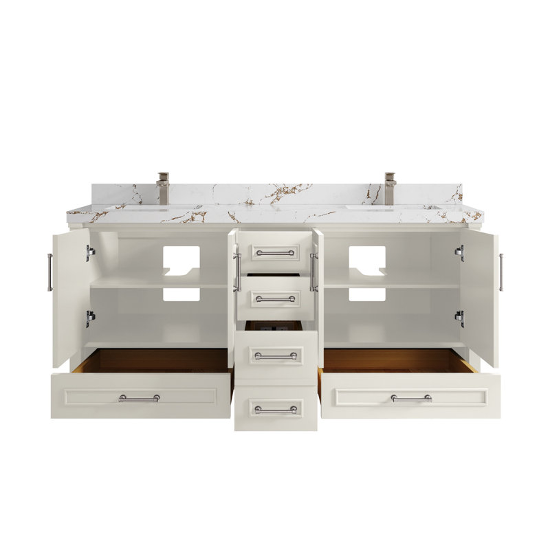 Meuble-lavabo double 72 po avec comptoir Aberdeen, Brun Viola