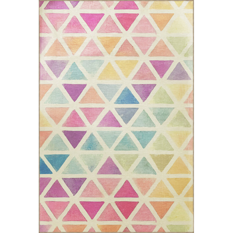 Tapis décoratif moderne à motifs géométriques rectangulaires multicolores aux tons clairs, Rectangle 4 pi 11 po x 7 pi 7 po