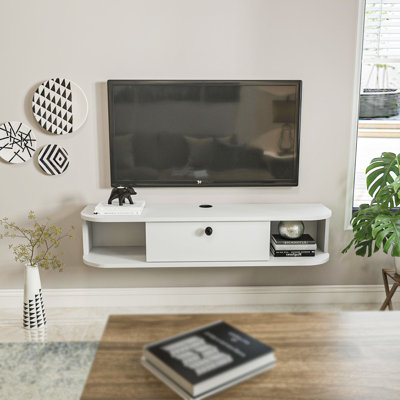 Meuble télé moderne, blanc, 47,2 po x 9,6 po x 23,4 po | 100% panneau de particules enduit de mélamine, épaisseur: 0,7 pouce | Design élégant pour le salon, durable et élégant | Parfait pour les centres de divertissement