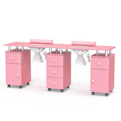 Table de manucure double avec 2 dépoussiéreurs électriques et repose-poignets, tiroirs, armoires, espaces ouverts