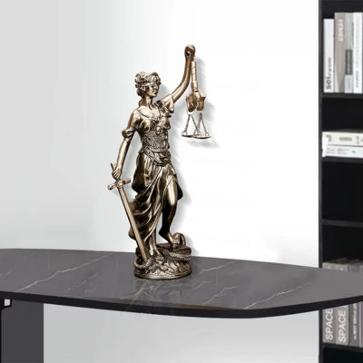 12 In Lady Of Justice Statue - Blind Goddess Of Justice Sculpture With Scales For Decor, Office, Bookshelf, Desk