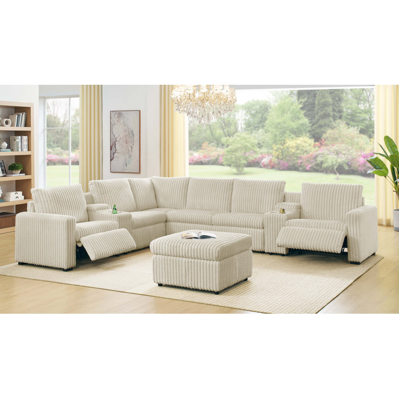Canapé modulaire inclinable électrique Rdamidtin, Velours côtelé beige