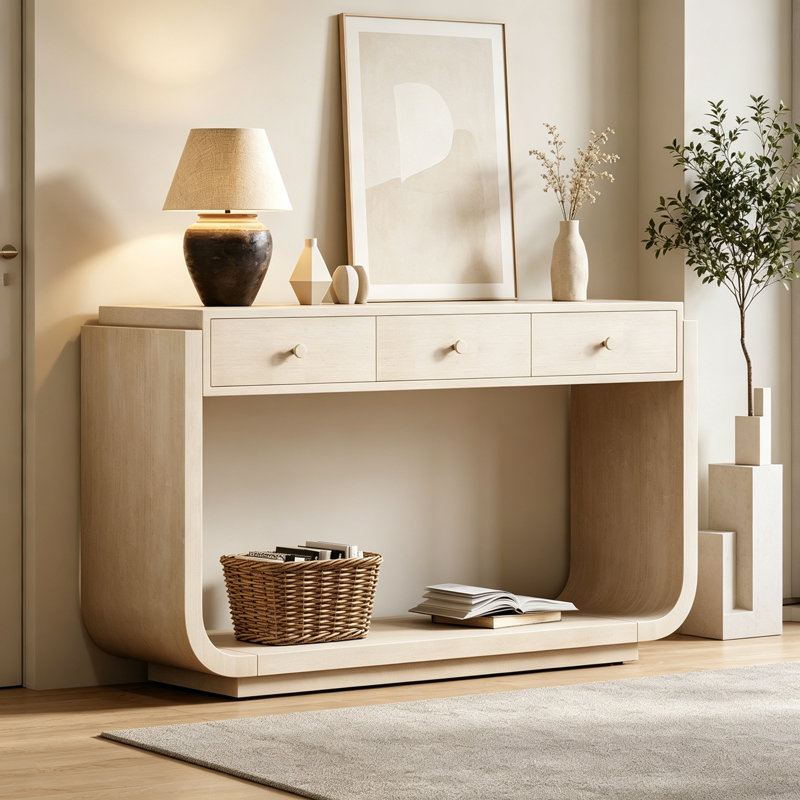 3 tiroirs de rangement et tablette de présentation Isaiaha, Beige