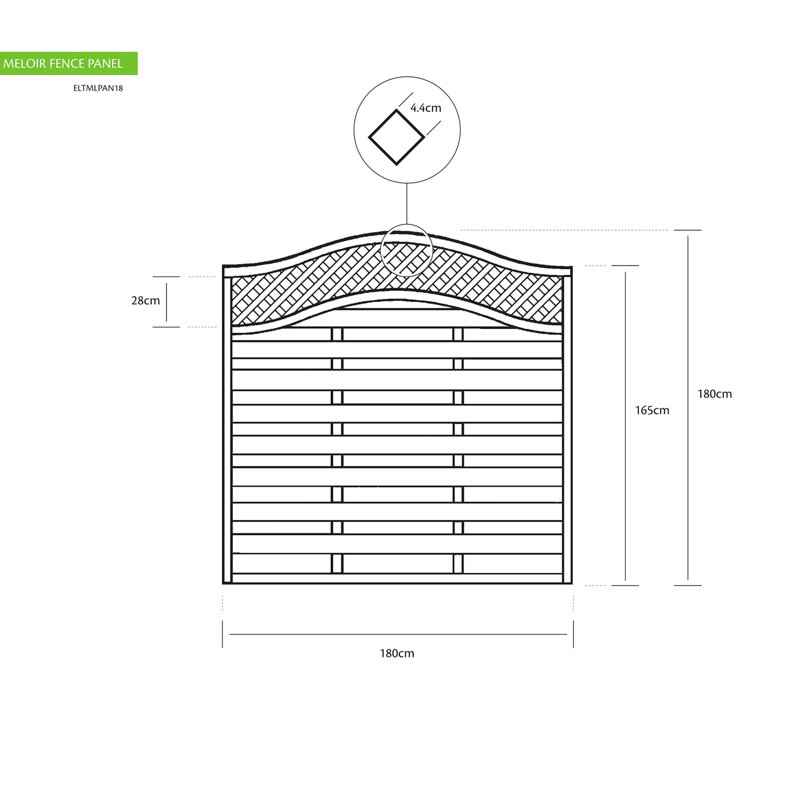 Grange Elite Meloir 1.8 m Fence Panel, 180H x 180W x 4D cm